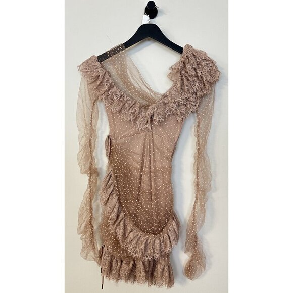 HOUSE OF CB Sorrel Tulle Asymmetric Minidress in Blush Size Small - Picture 9 of 13